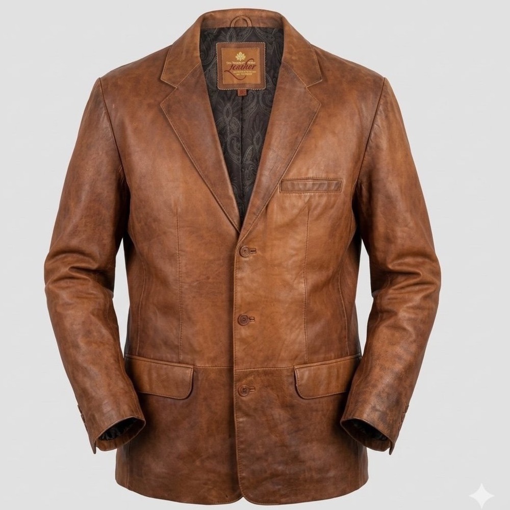 VTG Territory Ahead Mens Brown Leather Blazer Jacket Paisley Lining XXLT Tall